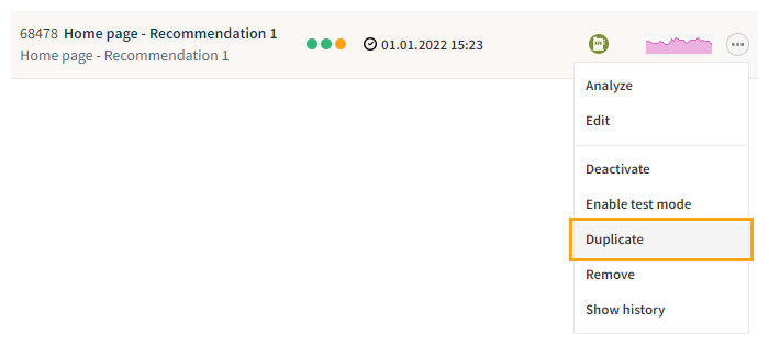 Duplicating the recommendation modification